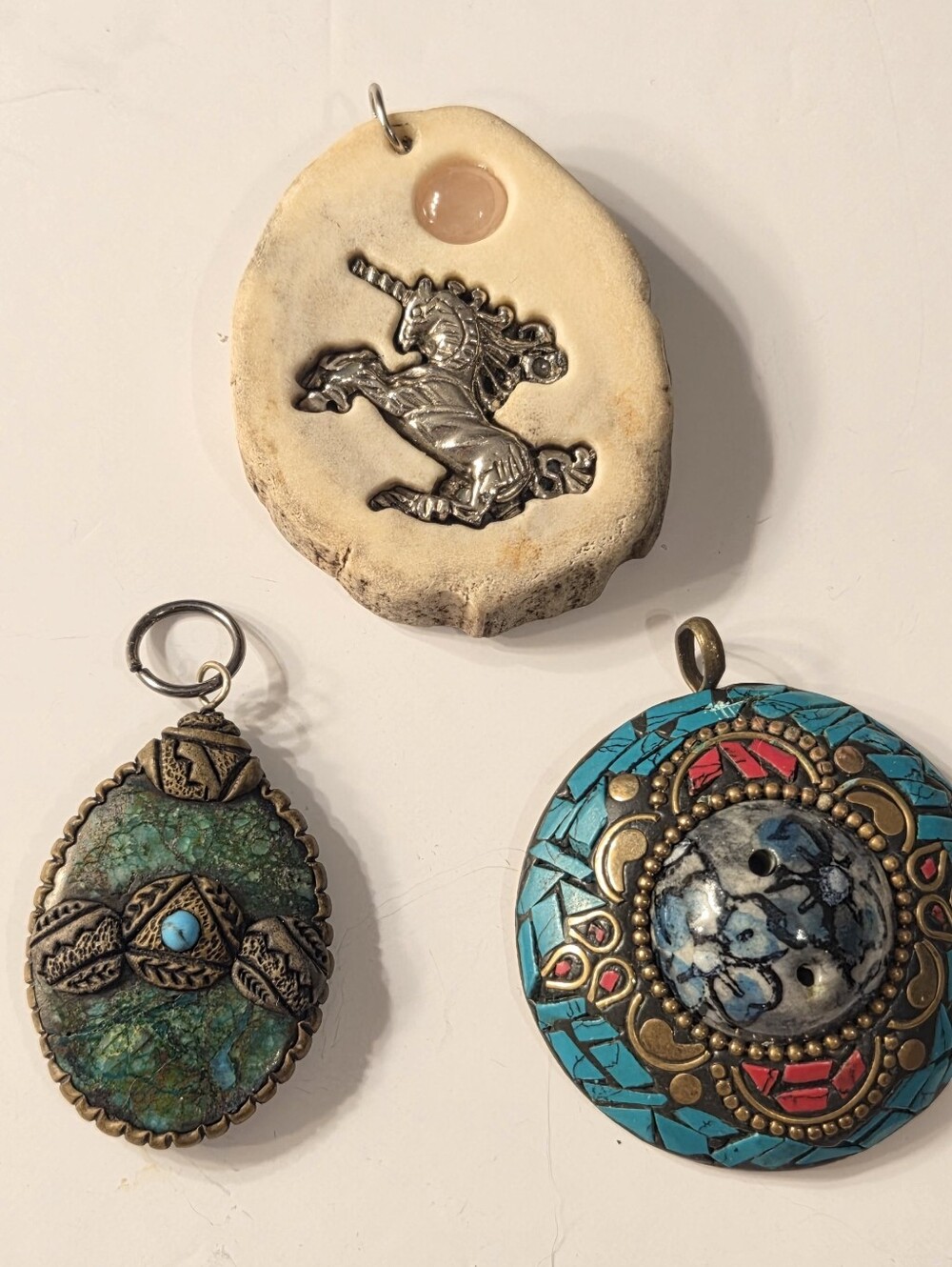 Handcrafted Turquoise & Cream Unicorn Pendant Set - Artisan Pendants